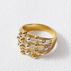 GOLD & STERLING SILVER RING TRI-COLOR TWO TONE